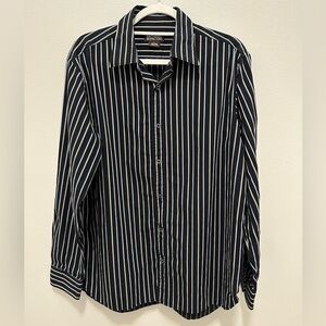 Michael Michael Kors Button Down Collared Shirt Blk, Gray And Blue Size Large